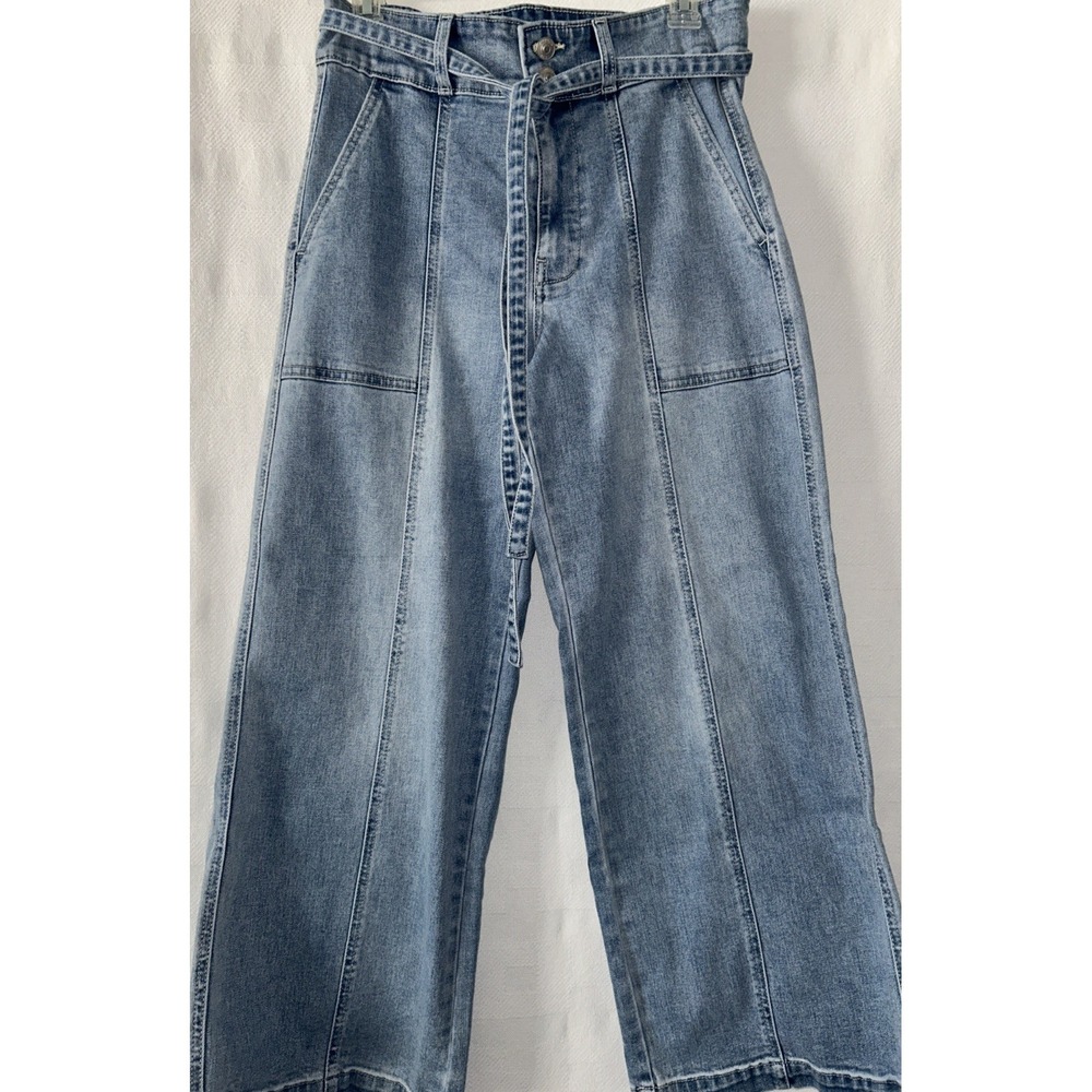 Hudson Jeans Blue Wide-Leg Belted Stretch Denim Pockets High-Rise Sz 6 J26